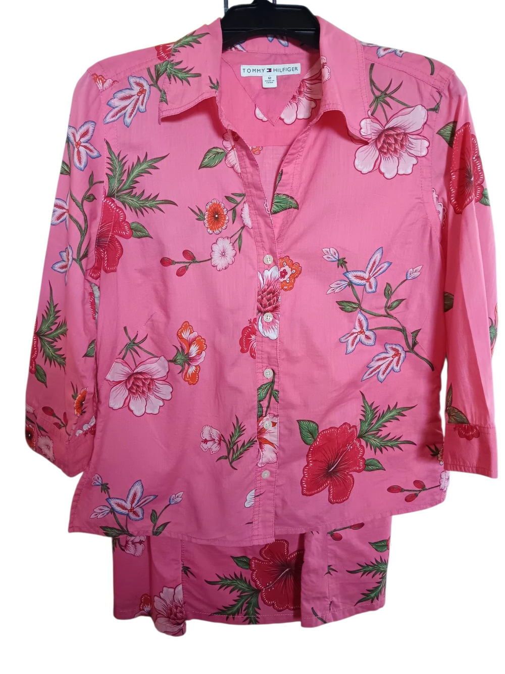 Tommy Hilfiger Pink Floral Button-Down Shirt & Flowy Skirt